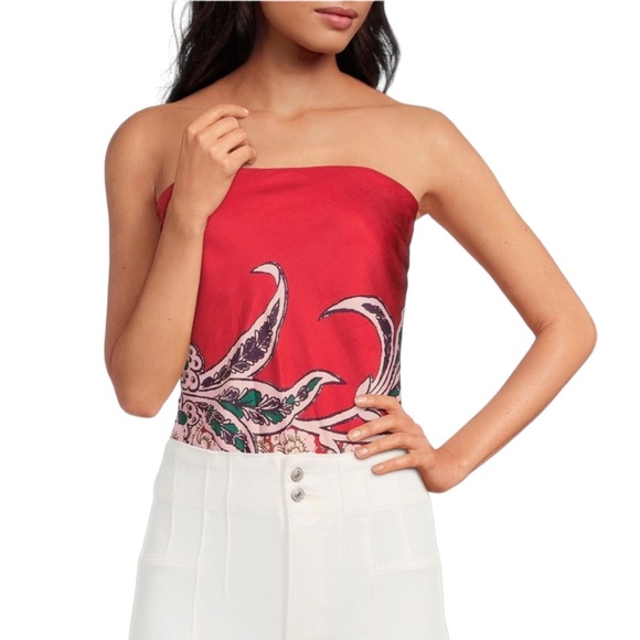 Free People Tops - NWOT Free People Spellbound Red Silk Strapless Bodysuit LARGE